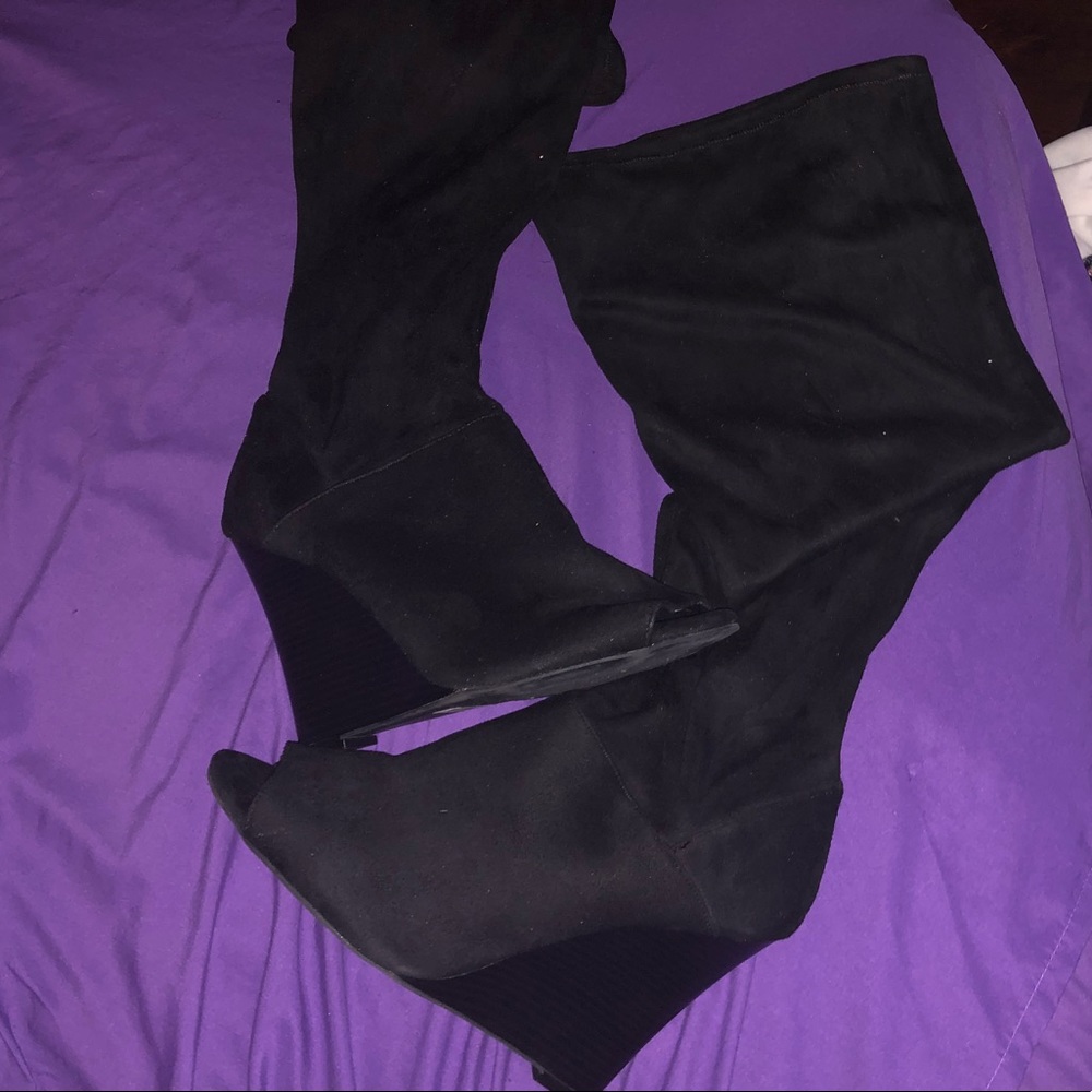 Torrid Black Knee High Sued Boots